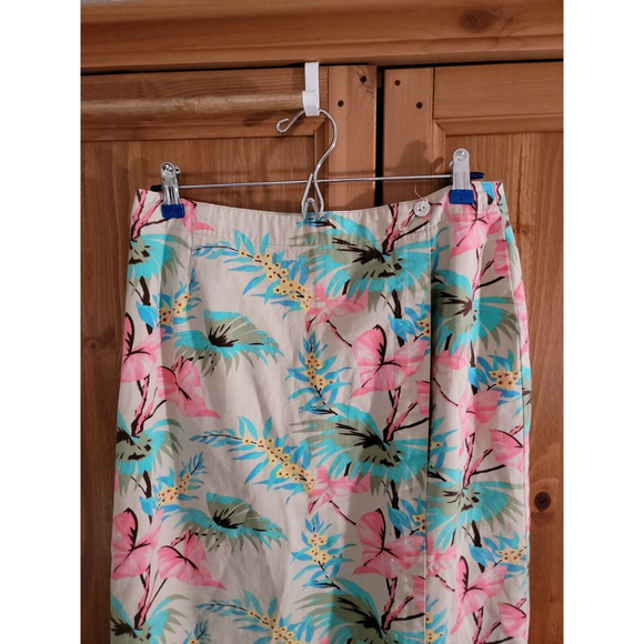 Hawaiian print long wrap skirt  12 tropical floral print 100% cotton AMI - Picture 2 of 5